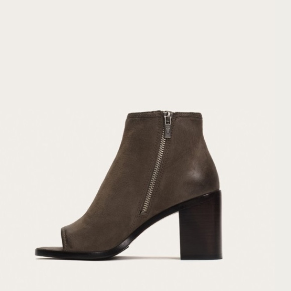 Frye Danica Peep Toe Grey Suede Cute Fall Booties - Picture 4 of 16